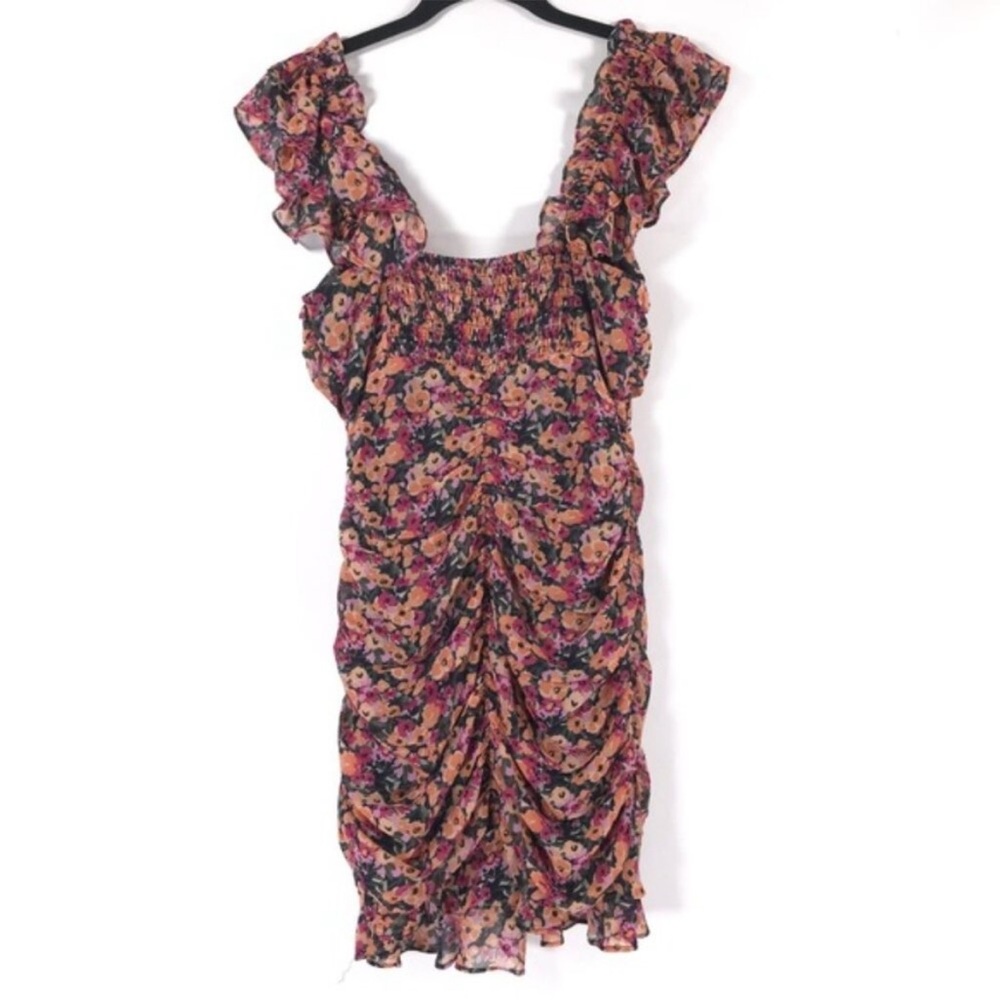 ASTR The Label RUFFLE RUCHED Mini DRESS Floral BLACK-LILAC DITSY ADR100926 M